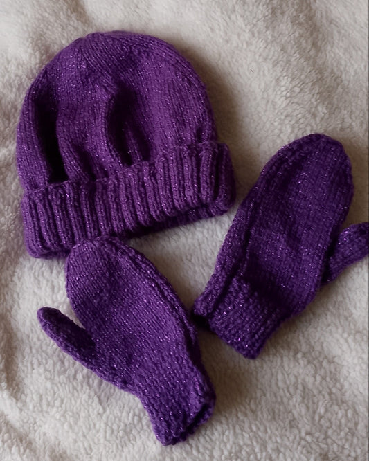 Child's Mauve Sparkly Hat and Mitts