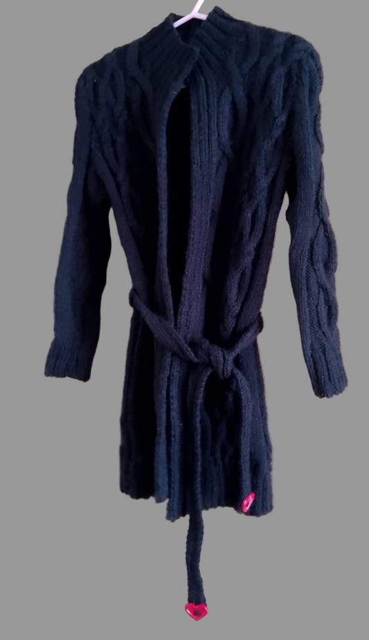 Girl's Long Cabled Coatigan with Belt
